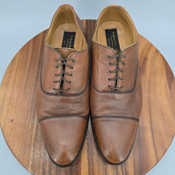 To Boot New York Shoes Mens 10 Brown Leather Lace Up Cap Toe Dress Oxfords - Picture 5 of 8